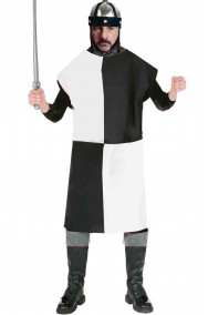 Costume medievale da uomo solo tunica a scacchi bianchi e neri