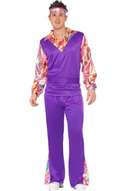 Costume anni 70 uomo Hippie psichedelico viola