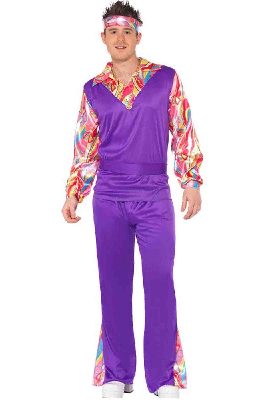 Costume anni 70 uomo Hippie psichedelico viola