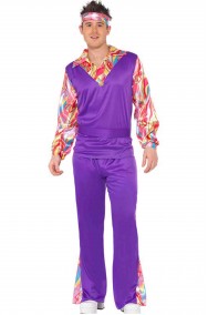 Costume anni 70 uomo Hippie psichedelico viola