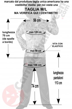 Misure costume Anni 70 da uomo con parrucca ML