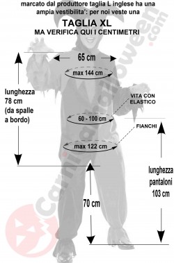 Misure costume da giullare clown horror taglia XL