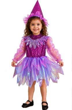 costume strega bambina ballerina viola con cappello