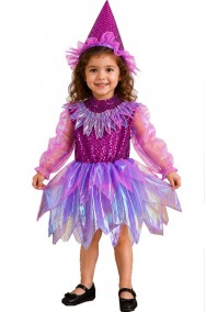 costume strega bambina ballerina viola con cappello