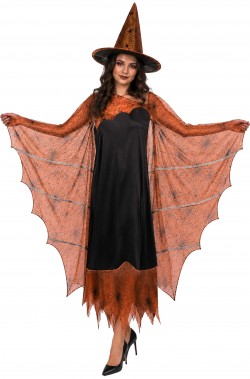 Costume Halloween donna strega con le ali arancione