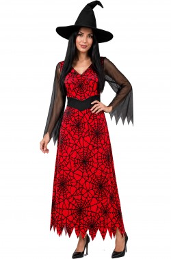 Vestito di Halloween da donna strega classico lungo rosso