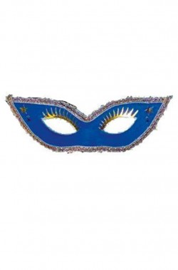 maschera stile veneziano blu con ciglia applicate e punte