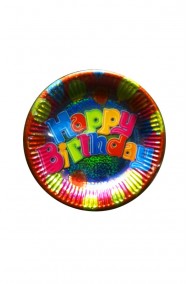 Piatti Party carta prismatici compleanno Happy Birthday (8 piatti, 17,5cm)
