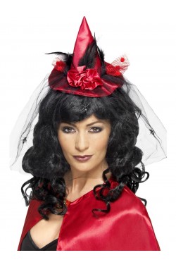 Mini Cappello Strega Rosso con veletta