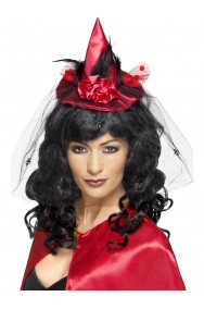 Mini Cappello Strega Rosso con veletta