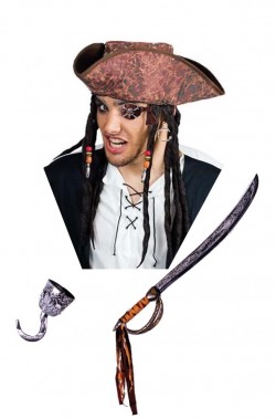 Cappello pirata tricorno con dreadlocks tipo Jack Sparrow
