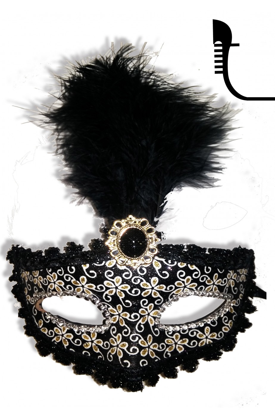 Maschera carnevale stile veneziano nera anni 20 Maschera carnevale stile veneziano nera anni 20