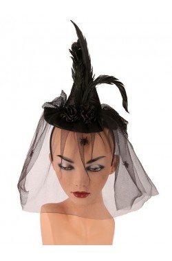  Cappello  Strega con cerchietto  Nero con veletta