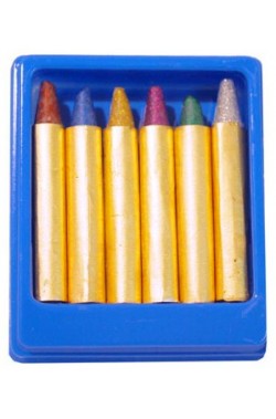 Scatola trucchi 6 matite glitter rosso verde blu giallo rosa argento