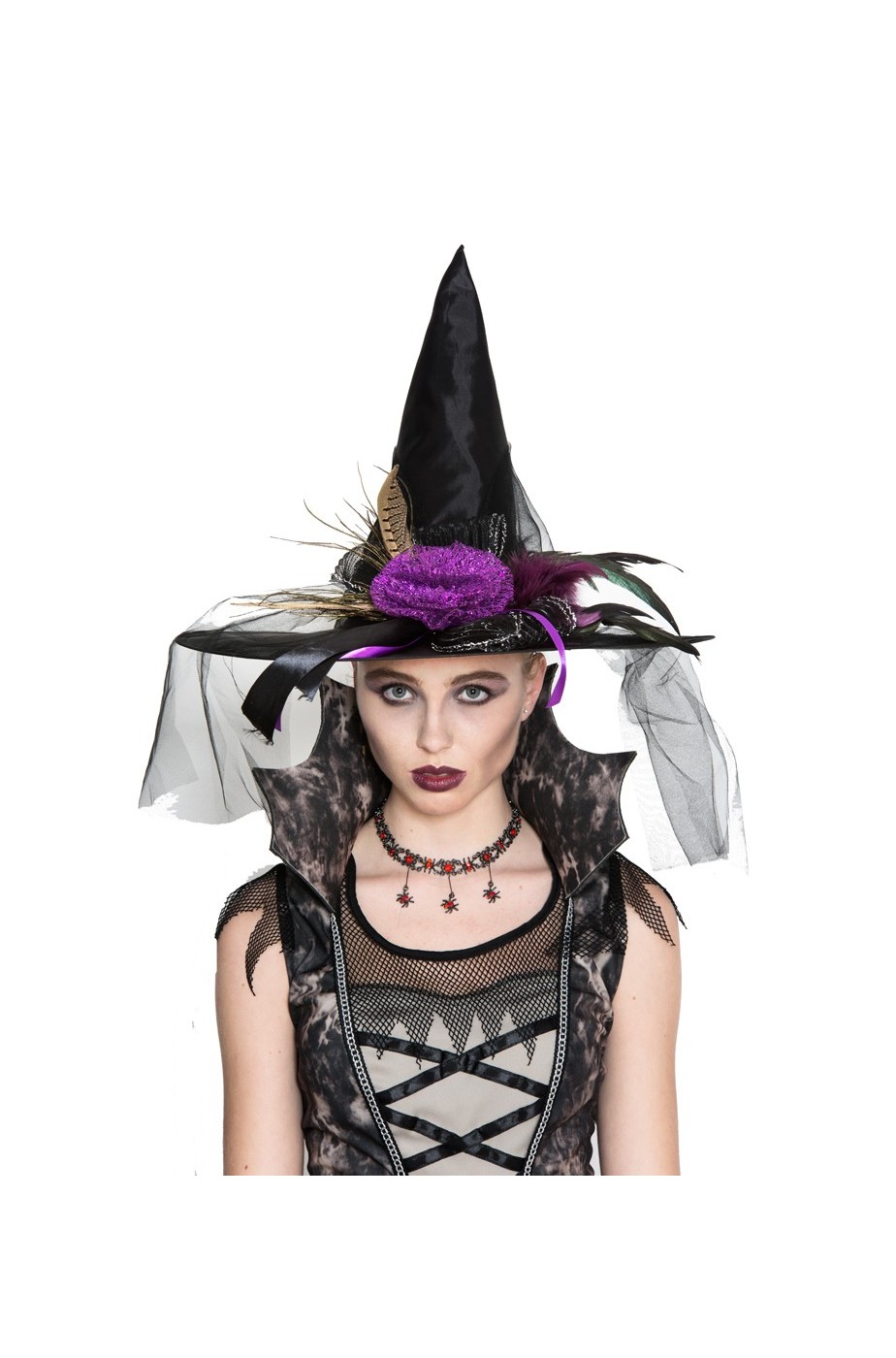 Cappello da Strega Adulta per Halloween grigio con semitrasparenza