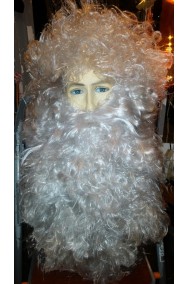 Set parrucca giro testa, barba e baffo babbo natale lunghissima oltre 40 cm bellissima extra lusso grigio perlato mosso