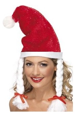 Cappello Babbo Natale con fiocchi di neve glitter e trecce 