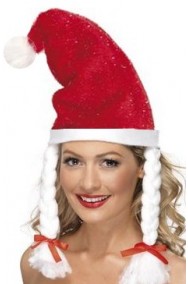 Cappello Babbo Natale con fiocchi di neve glitter e trecce 