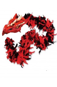 Boa di piume rosso e nero con testa di drago
