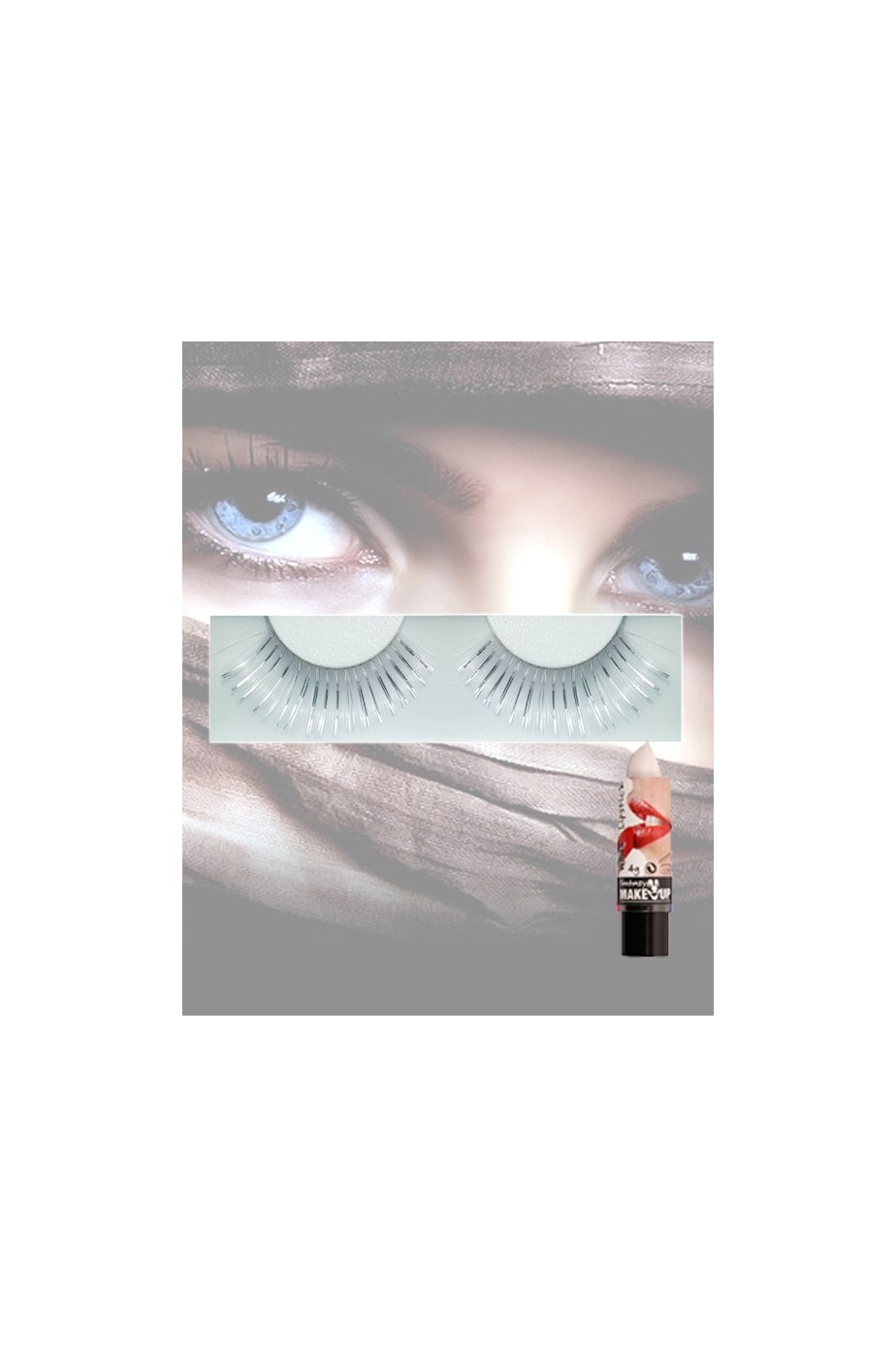 Ciglia finte bianche e argento con rossetto bianco colla inclusa Ciglia finte bianche e argento con rossetto bianco colla inclusa