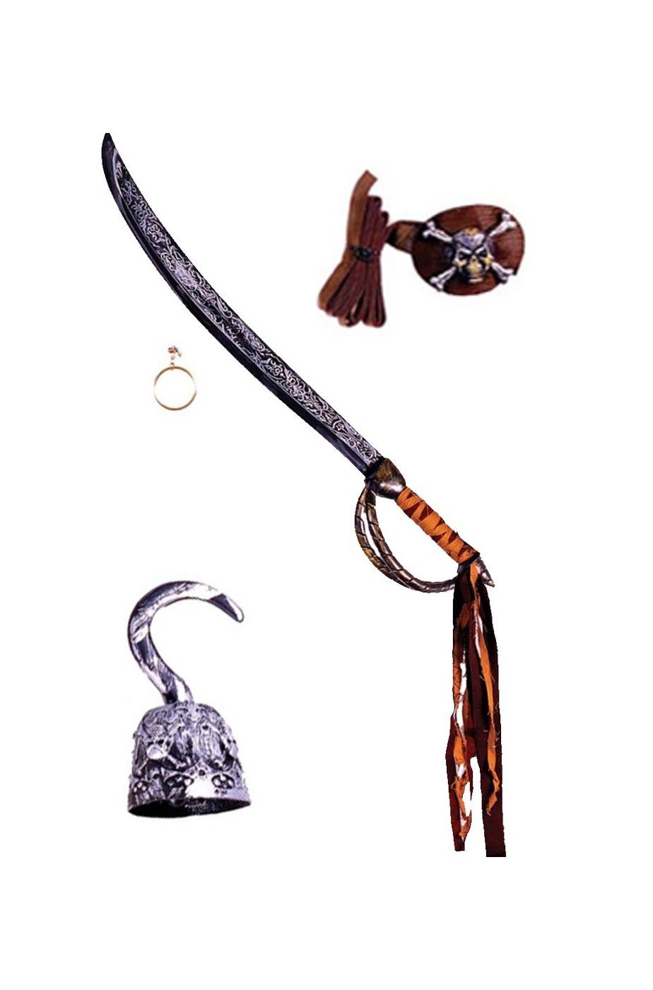 Kit Sciabola pirata 46 cm uncino benda e orecchino 