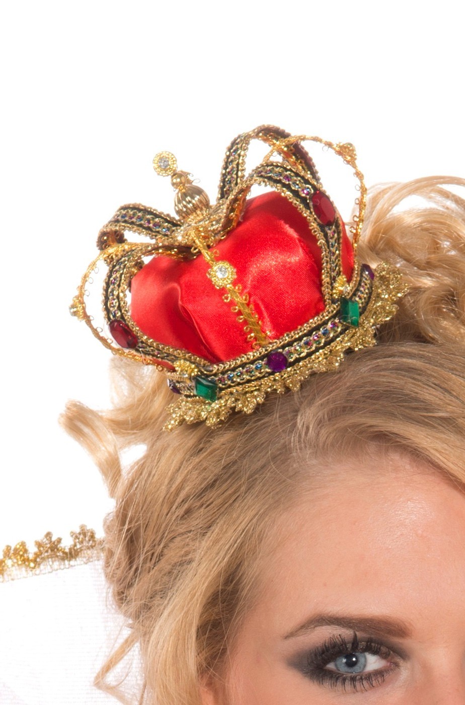 coroncina regina di cuori a clip rossa con parti in simil oro di carnevale
