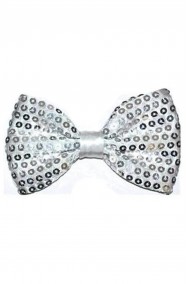 Cravattino Farfallino Papillon in paillette argento con elastico