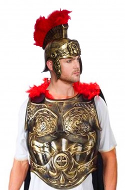 Set pettorale armatura antico romano, mantello ed elmo
