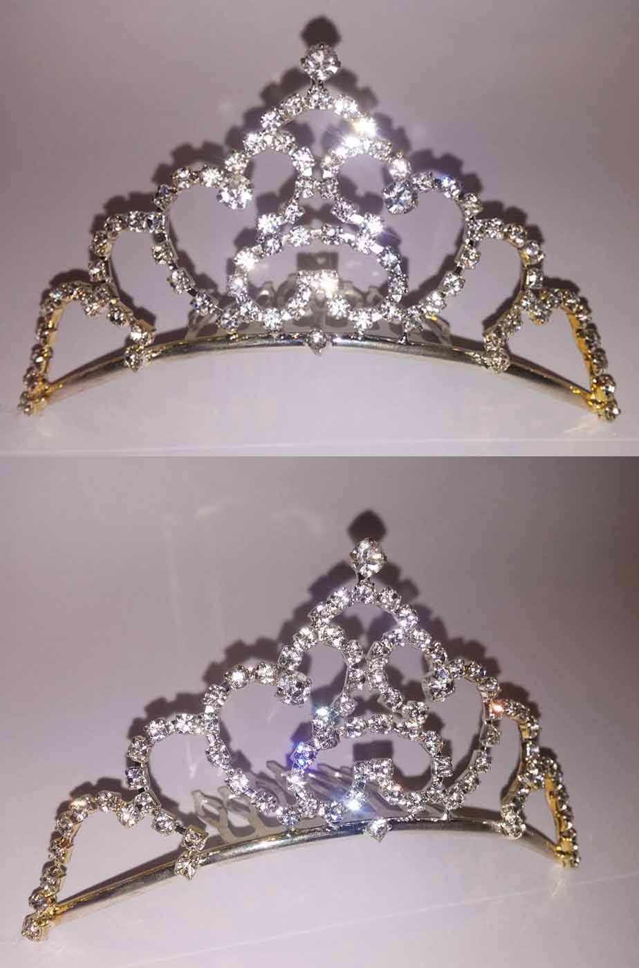 Coroncina principessa a tiara in metallo con pietre finte strass