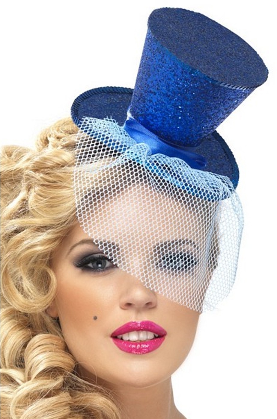 Cappello burlesque in paillette su cerchietto blu