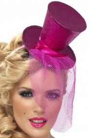 Cappello burlesque in paillette su cerchietto rosa