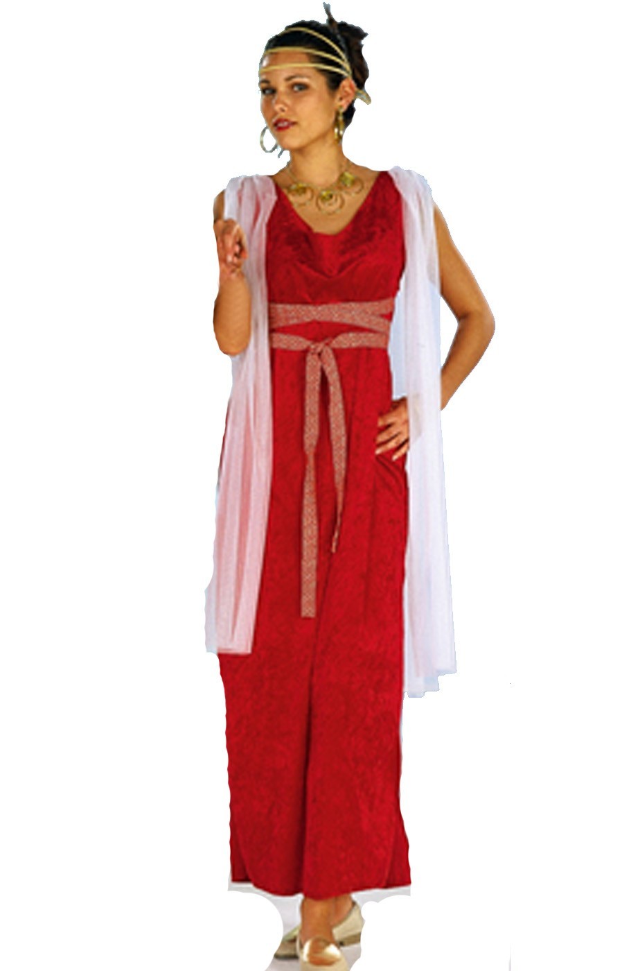 Costume di carnevale da antica romana o dea greca lungo rosso Afrodite