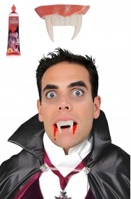 FX Sangue finto teatrale in tubetto con dentiera a canini vampiro morbida