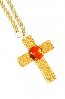 Croce decorata color oro con pietra rossa  cm 10