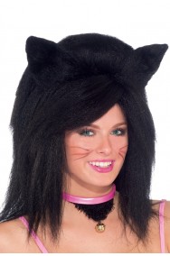 Parrucca unisex nera lunga felino