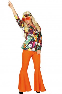 Costume Hippy Anni 70 Donna Flower Power in tessuto robusto