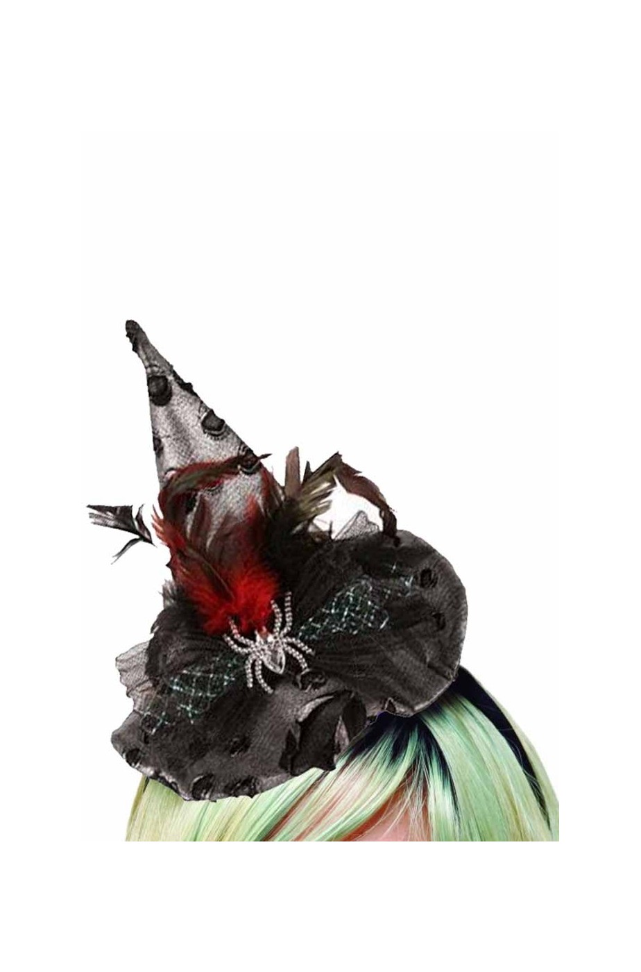  Cappello strega con cerchietto piume e ragno