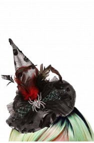  Cappello strega con cerchietto piume e ragno