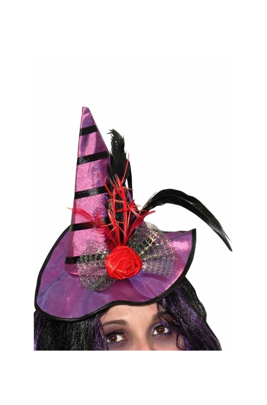  Cappello strega con cerchietto piume 