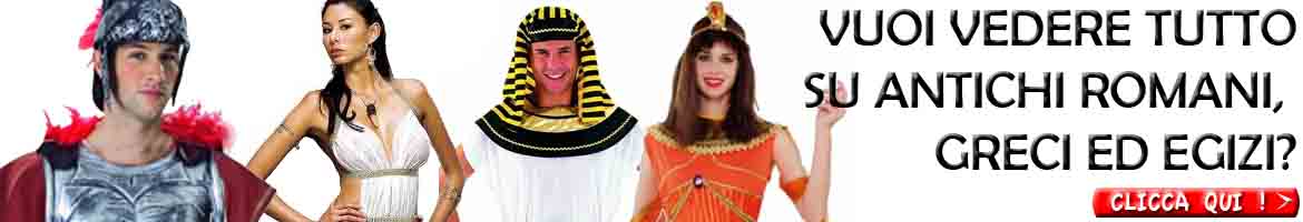 la foto mostra alcuni costumi di carnevale da faraone, cleopatra ed antichi soldati romani e donne romane