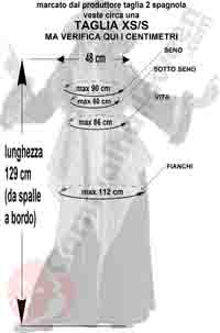 l'immagine mostra la tabella taglie di un costume di halloween in vendita su carnivalhalloween.com