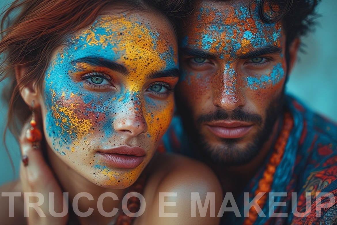 la foto mostra un uomo ed una donna truccati con i trucchi ed i makeup in vendita online