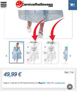 l'immagine mostra come selezionare la taglia nel sito carnivalhalloween.com