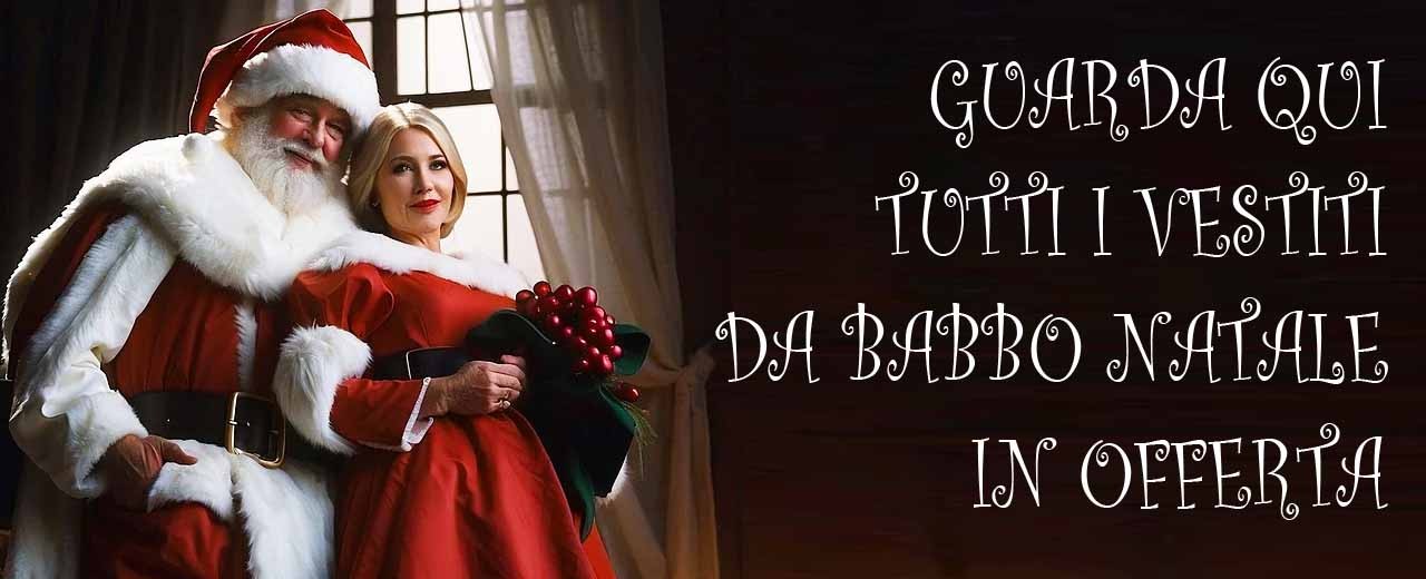 L'immagine mostra due costumi di Babbo Natale e babba natale in offerta